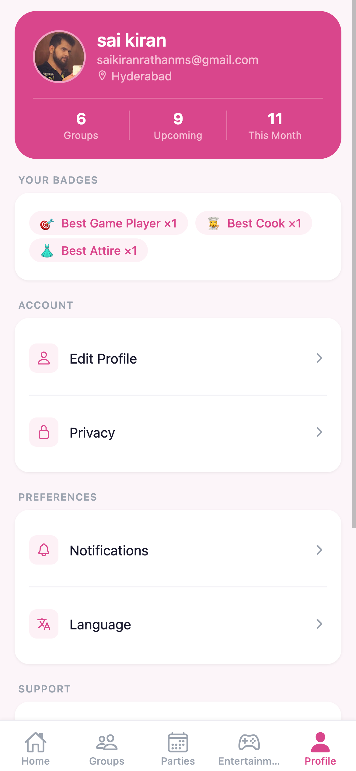 Profile - badges and stats